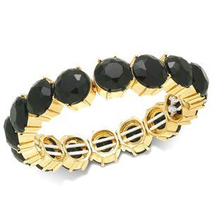 Gold-tone Metal/Jet Black Stones Stretch Bracelet